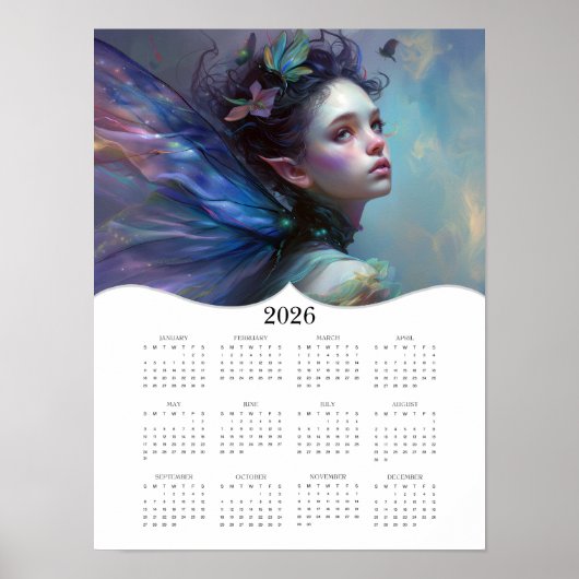 2026 Fairy Fantasy Art Volledige jaarkalender Poster (Voorkant)