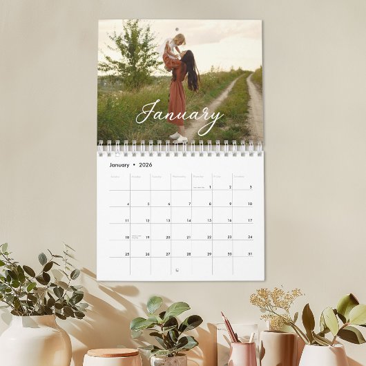 2026 Familie Aangepaste Foto Chic Script Agenda Kalender