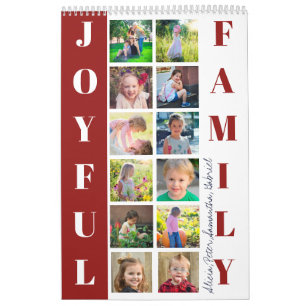 2026 Familiefoto Collage Monogrammed Bourgogne Kalender