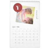 2026 Familiefoto Collage Monogrammed Bourgogne Kalender (Mar 2026)
