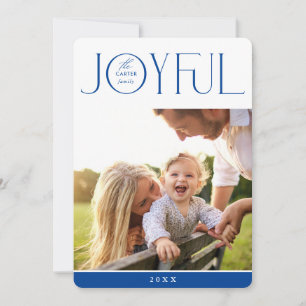2026 FAMILIEFOTO modern elegante JOYFUL blauw Feestdagenkaart