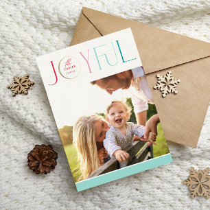2026 FAMILIEFOTO moderne elegante JOYFUL pastel Feestdagenkaart