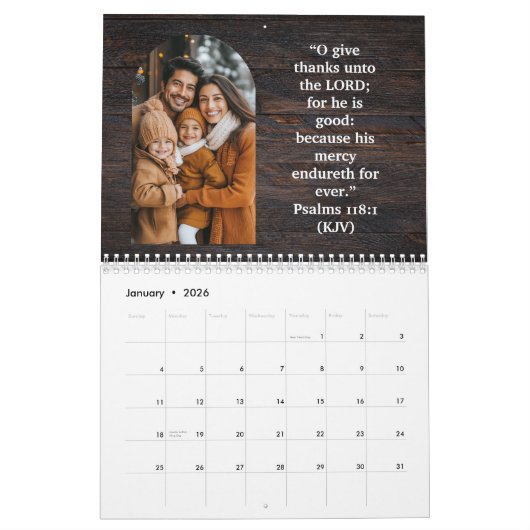2026 Family Blessings Photos Scripture Christian Kalender (Jan 2026)