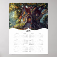 2026 Fantasy Cottage Volle Jaar Muur Kalender