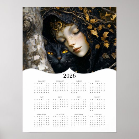 2026 Fantasy Lady Cat Volle Jaar Muur Kalender Poster (Voorkant)