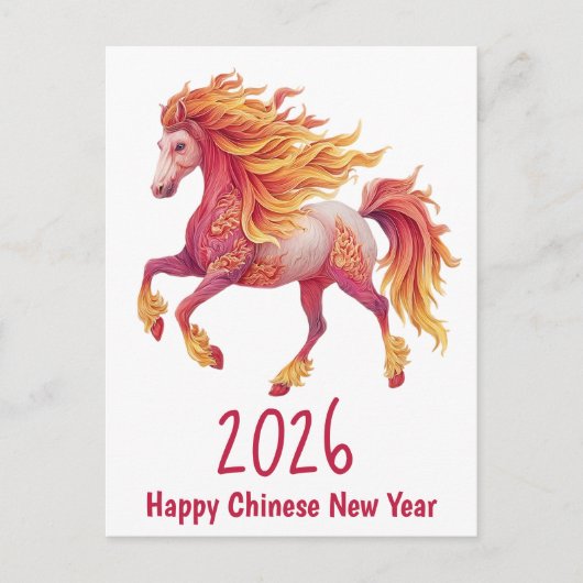 2026 Fiery Horse – Happy Chinese New Year Briefkaart (Voorkant)