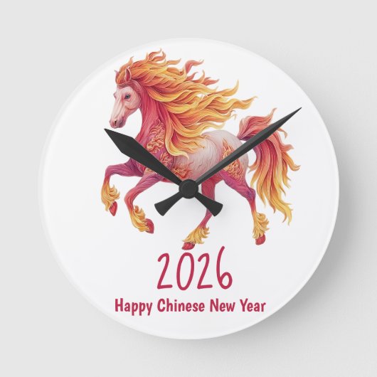 2026 Fiery Horse – Happy Chinese New Year Ronde Klok (Voorkant)