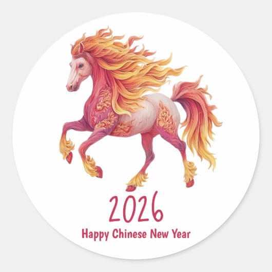 2026 Fiery Horse – Happy Chinese New Year Ronde Sticker (Voorkant)