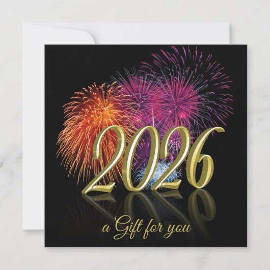 2026 Fireworks Gold Happy New Year | Gift Card (Voorkant)