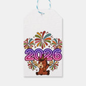 2026 Fireworks & Party Horse – Vibrant New Year Ce Cadeaulabel (Achterkant)