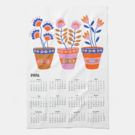 2026 Folk Art Cottagecore Bloempot Kalender Theedoek