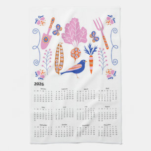 2026 Folk Art Cottagecore Groente Plot Kalender Theedoek