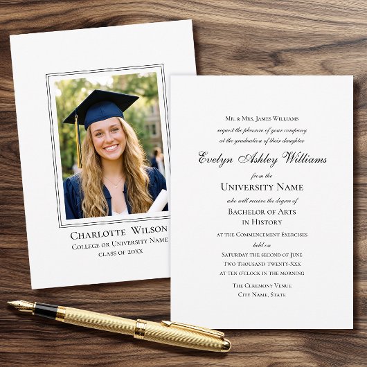 2026 Formal Commencement Invitation Photo Card Kaart