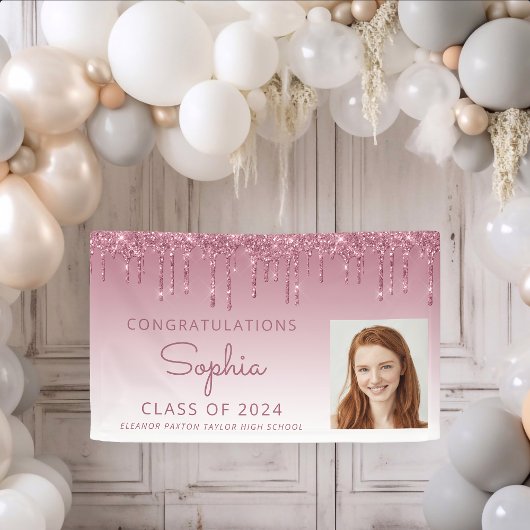 2026 Foto Burgundy Glitter Drip Afstuderen Spandoek
