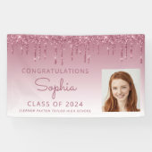 2026 Foto Burgundy Glitter Drip Afstuderen Spandoek (Horizontaal)