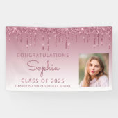 2026 Foto Burgundy Glitter Drip Afstuderen Spandoek (Horizontaal)