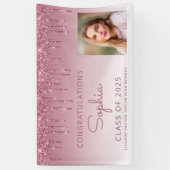 2026 Foto Burgundy Glitter Drip Afstuderen Spandoek (Verticaal)