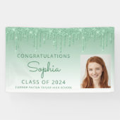 2026 Foto Groene Glitter Drip Afstuderen Spandoek (Horizontaal)