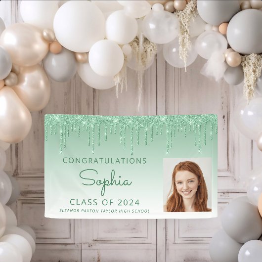 2026 Foto Groene Glitter Drip Afstuderen Spandoek