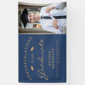 2026 Foto Navyblauw Goud Afstuderen Spandoek (Verticaal)