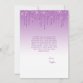 2026 Foto Paarse Glitter Drip Afstuderen Bedankkaart (Achterkant)