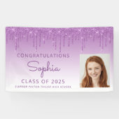 2026 Foto Paarse Glitter Drip Afstuderen Spandoek (Horizontaal)