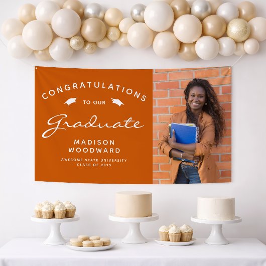 2026 Foto Verbrand Oranje Witte Script Afstuderen Spandoek