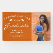 2026 Foto Verbrand Oranje Witte Script Afstuderen Spandoek (Horizontaal)
