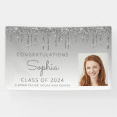 2026 Foto Zilveren Glitter Drip Afstuderen Spandoek (Horizontaal)