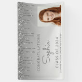 2026 Foto Zilveren Glitter Drip Afstuderen Spandoek (Verticaal)
