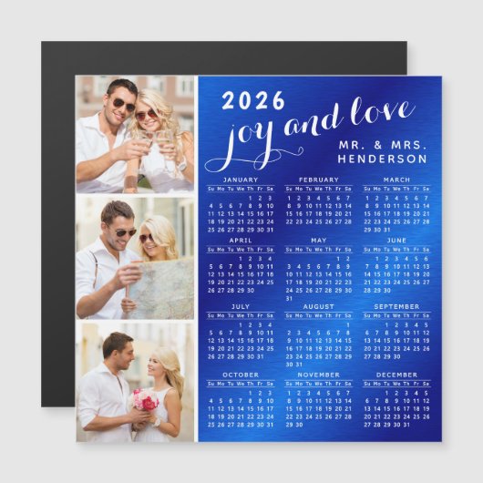 2026 Fotokalender Koelkast Magnet Blauw en Wit (Voorkant / Achterkant)