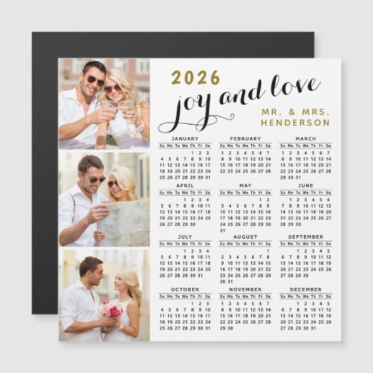 2026 Fotokalender Koelkast Magnet Zwart Goud Wit (Voorkant / Achterkant)