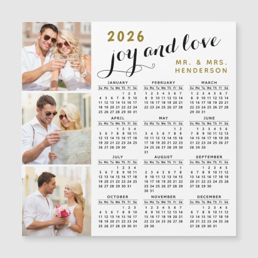 2026 Fotokalender Koelkast Magnet Zwart Goud Wit (Voorkant)