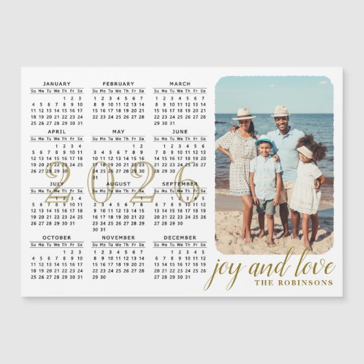2026 Fotokalender Magneet Modern Zwart Wit Goud (Voorkant)