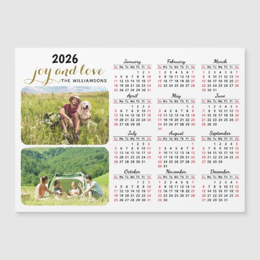 2026 Fotokalender Magneet Wit Zwart Rood Custom (Voorkant)