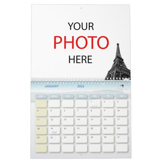 2026 Franse vlag & Eiffel Gelukkig Nieuwjaar, Fran Kalender (Jan 2026)