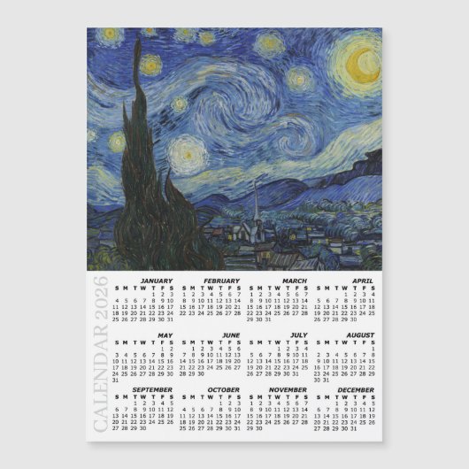 2026 Fridge Calendar, Starry Night / Van Gogh (Voorkant)