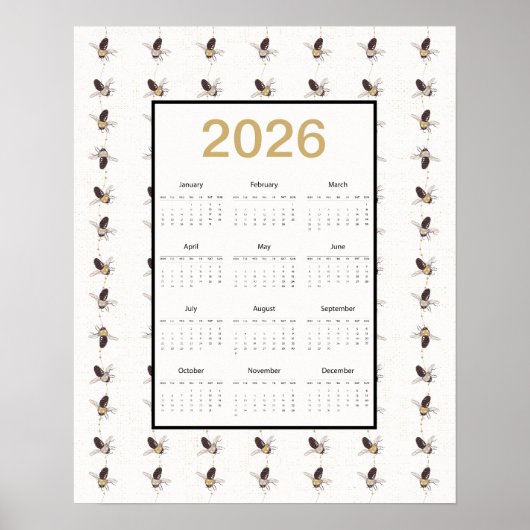 2026 Full Year Bees Calendar Poster (Voorkant)