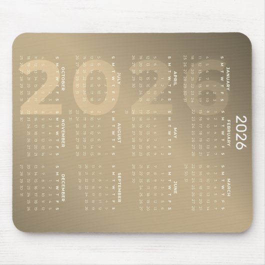 2026 Full Year Calendar Brown Gradient Background Muismat (Voorkant)