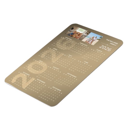2026 Full Year Calendar Brown Personalised Photo Magneet (Linkerzijde)