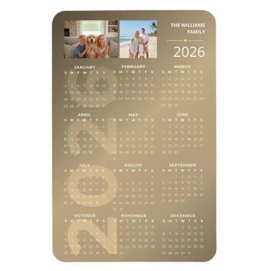 2026 Full Year Calendar Brown Personalised Photo Magneet (Verticaal)
