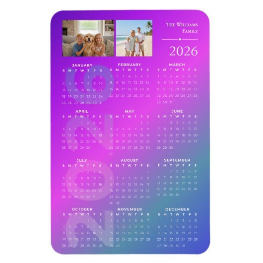 2026 Full Year Calendar Personalized Photos Magneet (Verticaal)