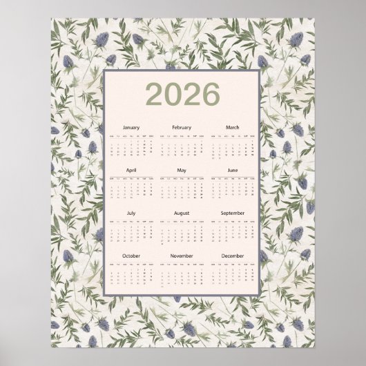 2026 Full Year Calendar Thistle Poster (Voorkant)