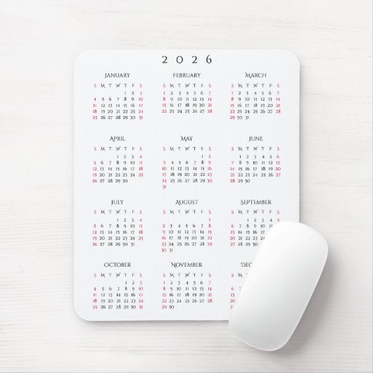 2026 Full Year Yearly Calendar Elegant Home Office Muismat (Met muis)