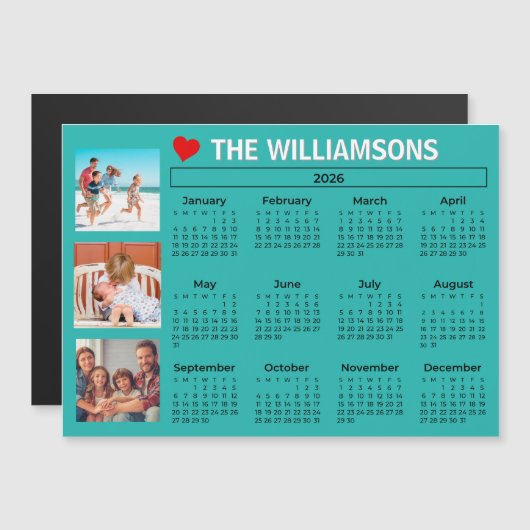 2026 Fun Colorful Calendar Photo Collage Magnet (Voorkant / Achterkant)