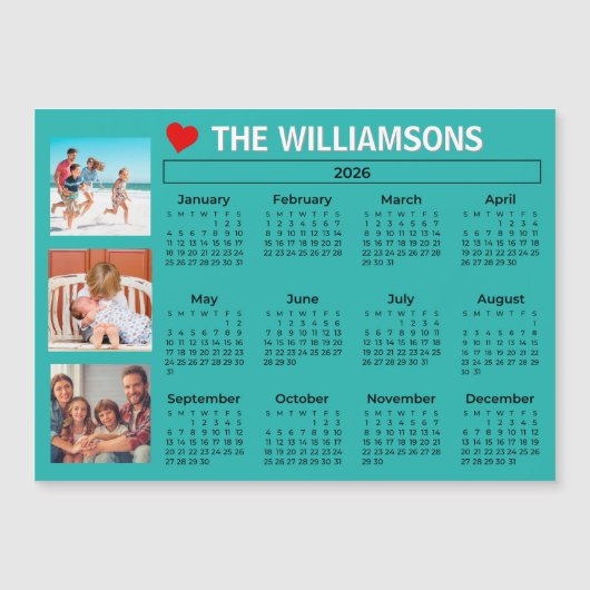 2026 Fun Colorful Calendar Photo Collage Magnet (Voorkant)