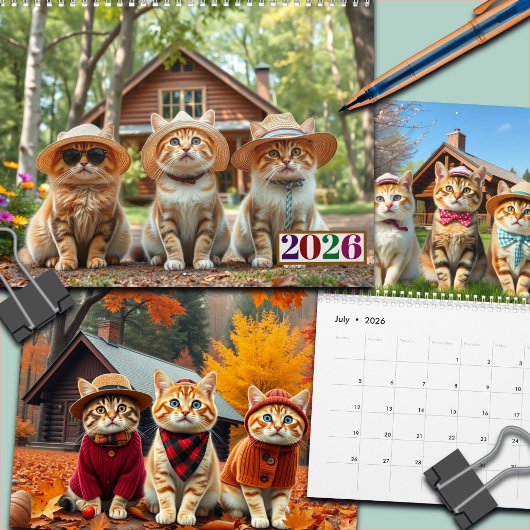2026 Funny Cats in Preppy Attire and Hats Kalender