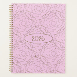 2026 Gebrandschilderde Roos: Gouden Roos op Roze Planner