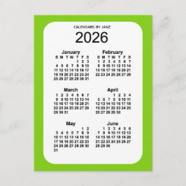 2026 Geel Groen 6-maandenlang mini-kalender door J Briefkaart