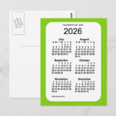 2026 Geel Groen 6-maandenlang mini-kalender door J Briefkaart (Voorkant / Achterkant)